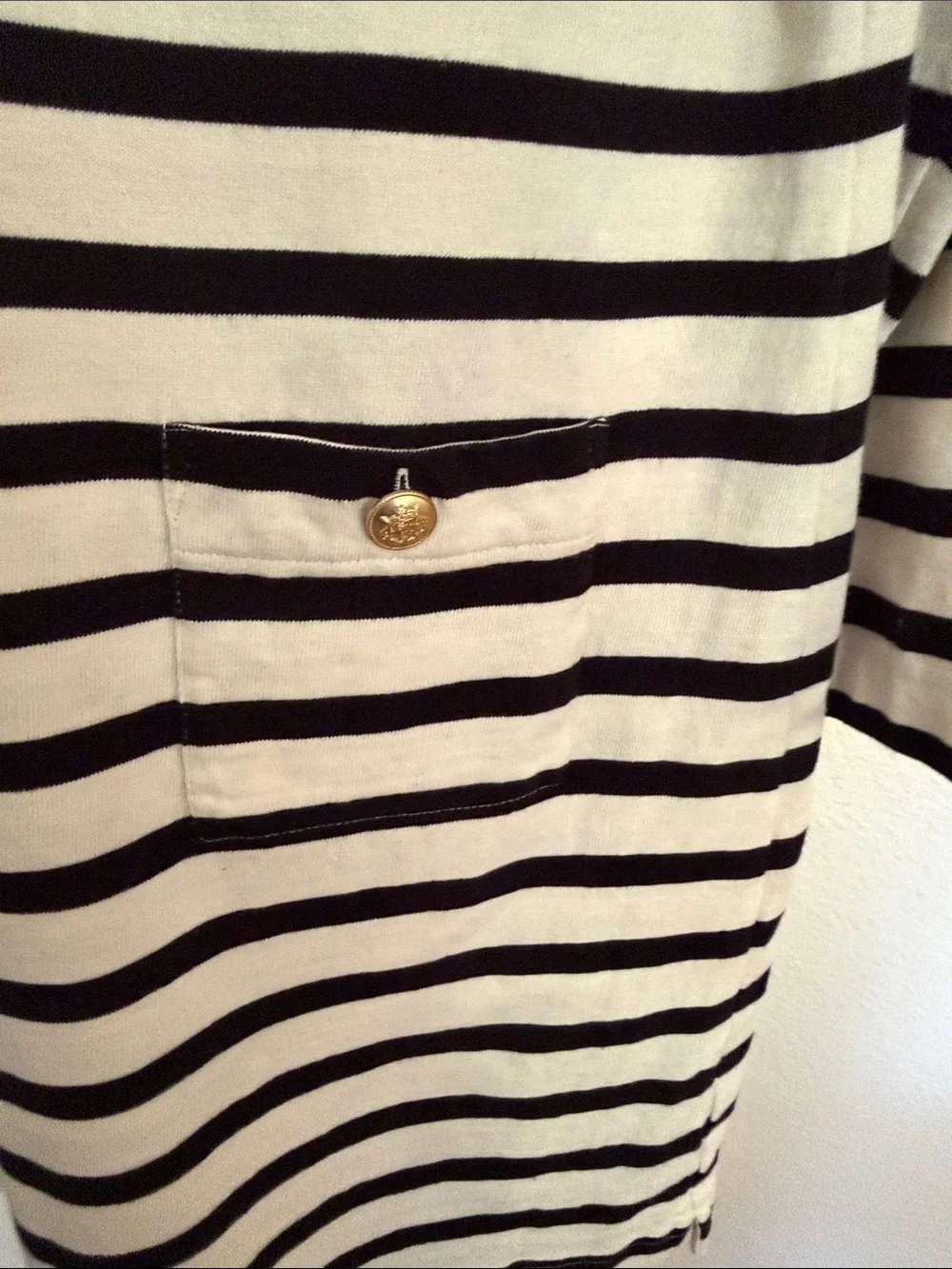 J. Crew 100% Cotton Black and White Boatneck Dress with Gold Buttons